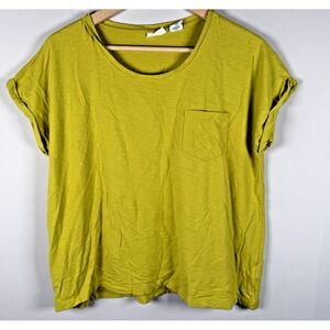 Sigrid Olsen Cotton Blend Short Roll Sleeve‎ Pocket Tshirt Top Womens XL